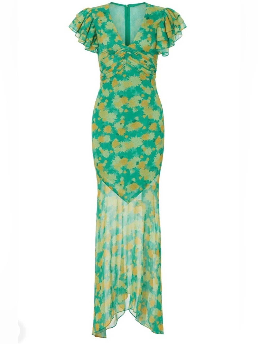 De La Vali 
Palmera Green Floral V-Neck Ruffle-Sleeve Maxi Dress size US 6. - Picture 5 of 12